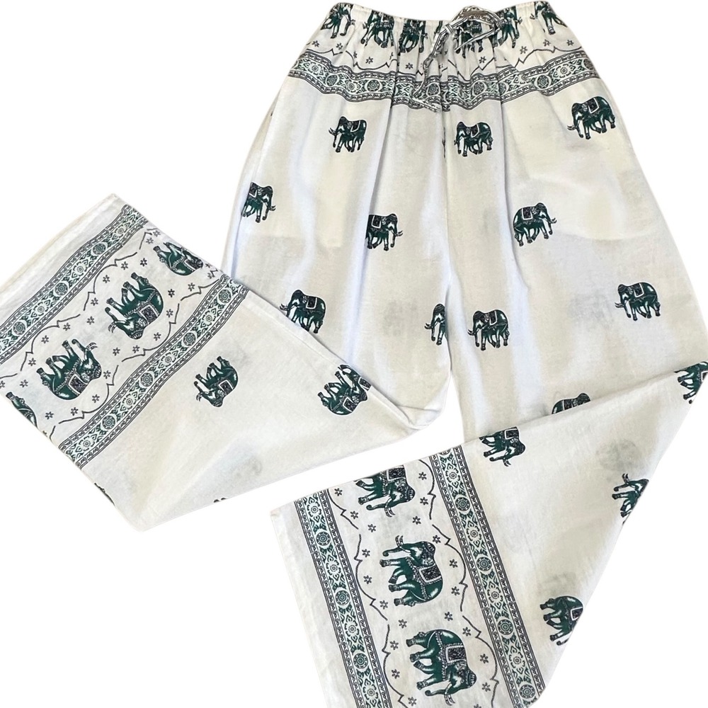 NWOT Festival Harem Pants Women S White Green Excellent Boho Elephant Palazzo